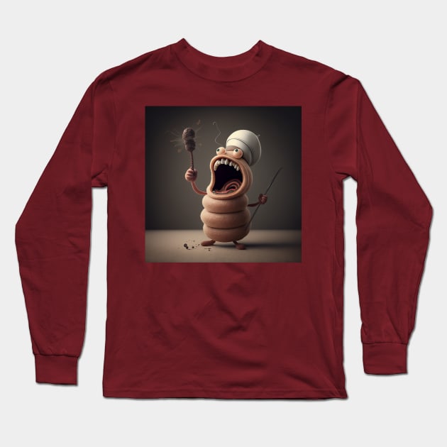 Worm Chef Screams at Line Cooks Long Sleeve T-Shirt by Bee's Pickled Art